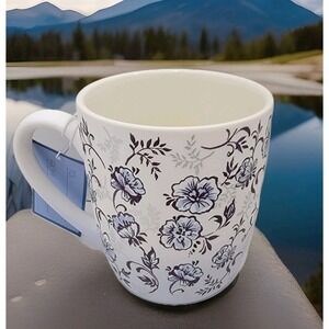NEW! Blue Ombre Florals Silver Metallic Coffee Tea Mug By Luna & Sage Soft Touch